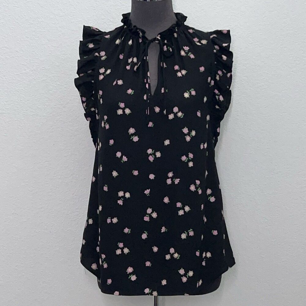 Kate Spade Blouse Top Women XS Blue Floral Ruffle Sleeve V Neck